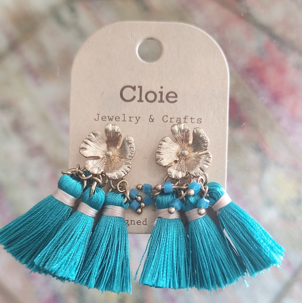 Cloie Earrings - Flower Dangle Earrings - Turquoise
